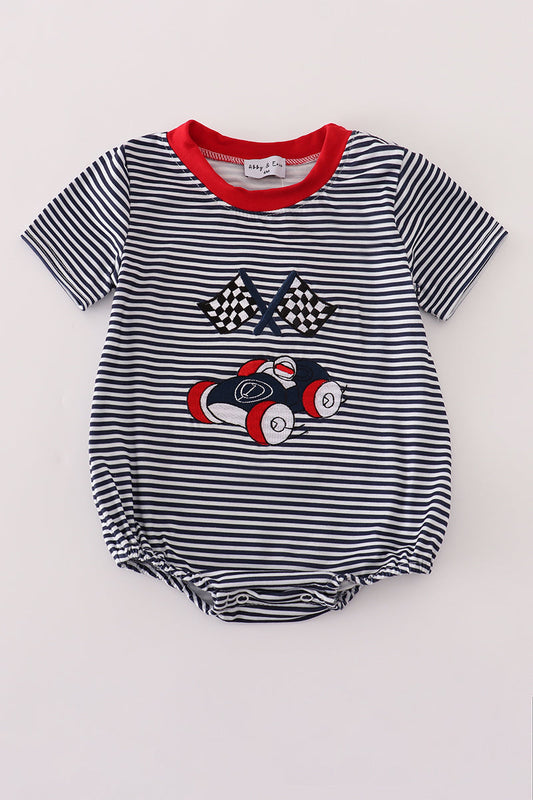 Navy stripe racing car embroidery bubble