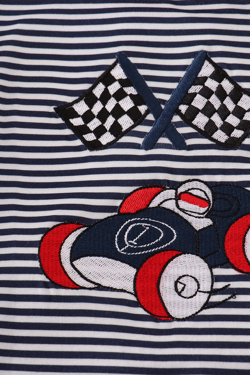 Navy stripe racing car embroidery bubble