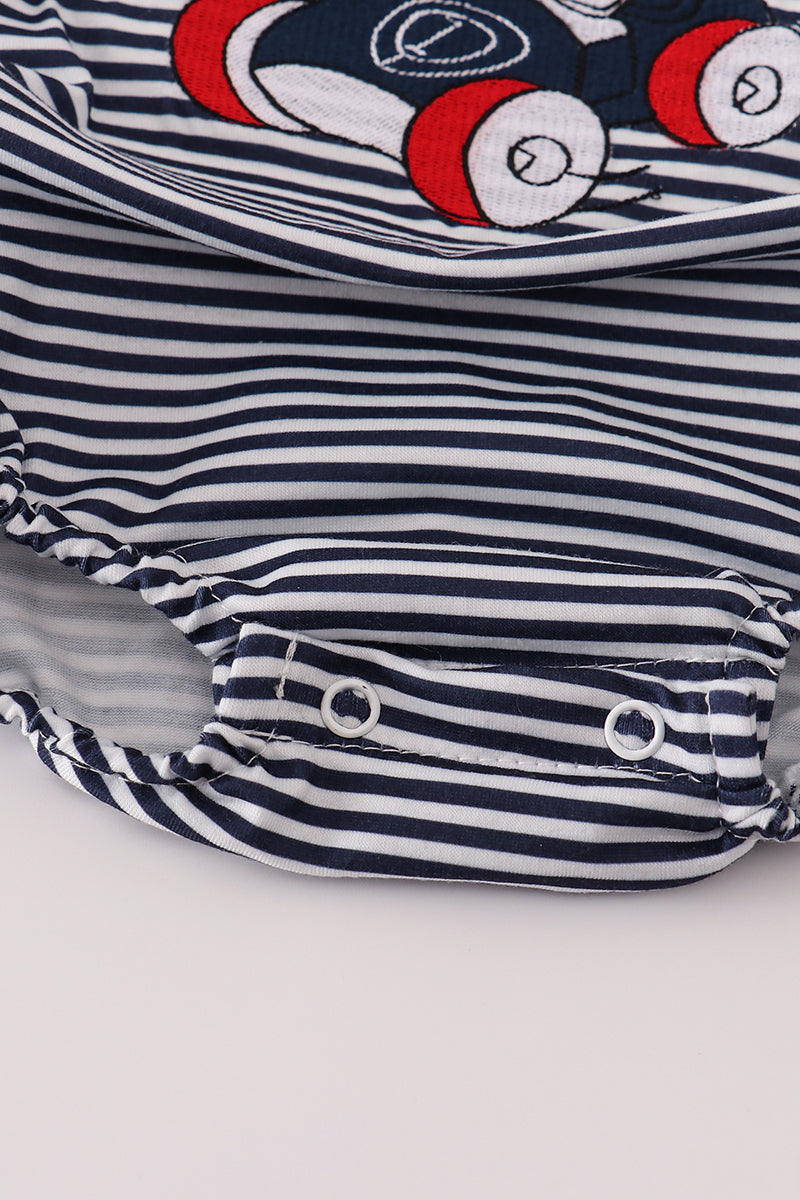 Navy stripe racing car embroidery bubble