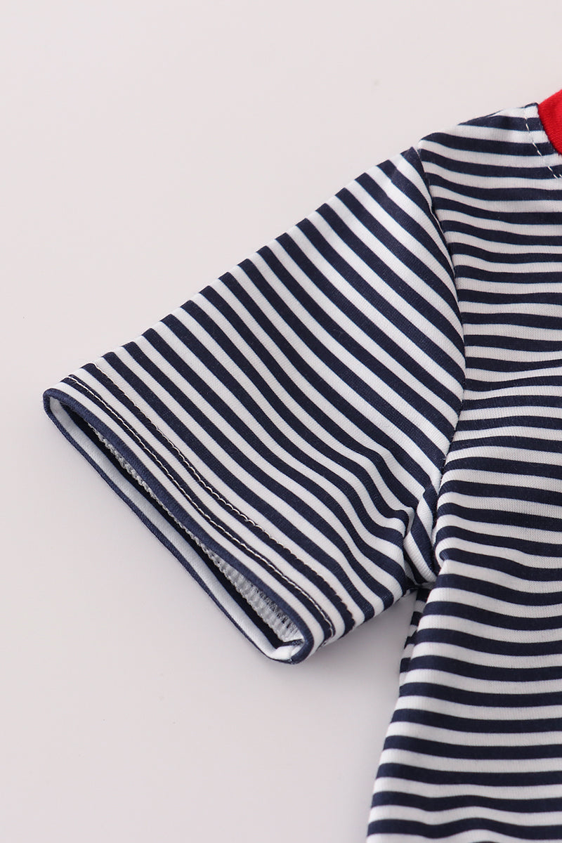 Navy stripe racing car embroidery bubble