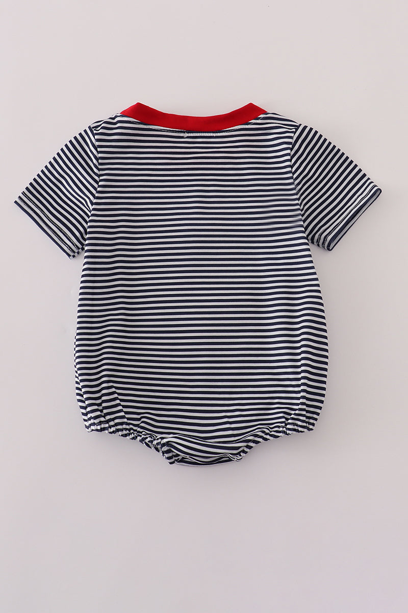 Navy stripe racing car embroidery bubble