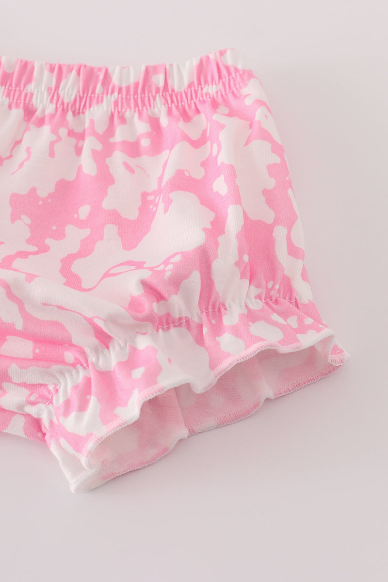 Pink strawberry milk cow embroidery bloomer set