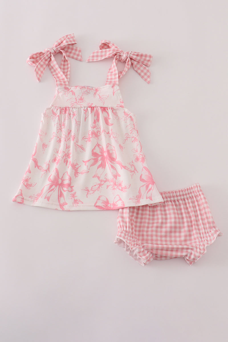 Pink bow print bloomer set