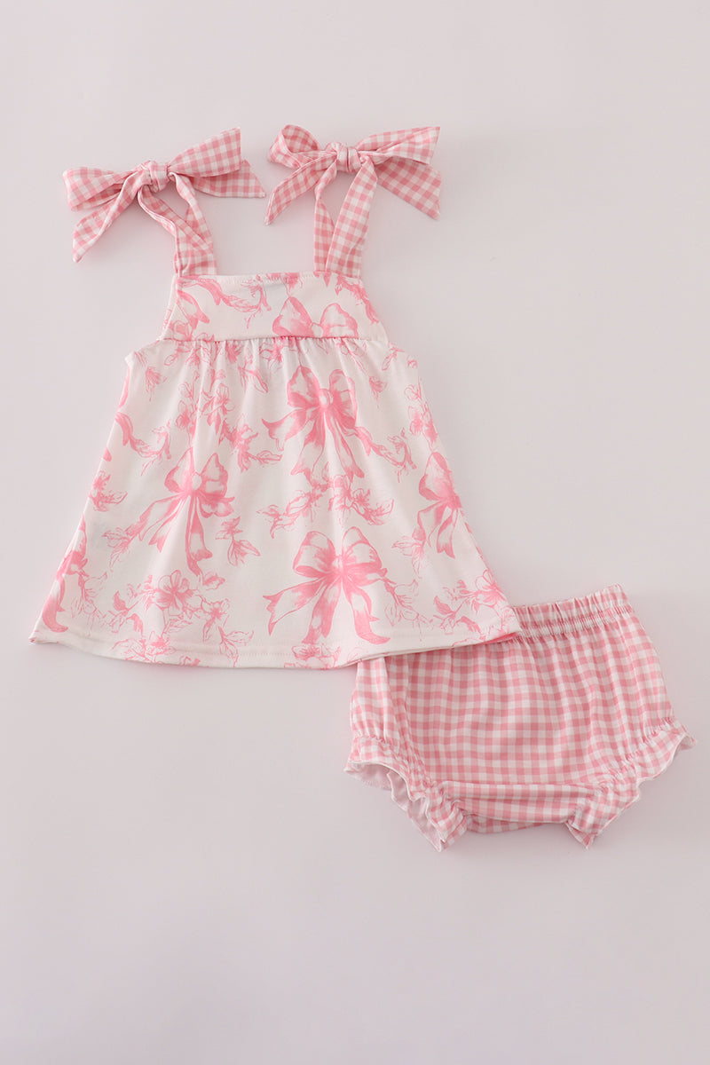 Pink bow print bloomer set