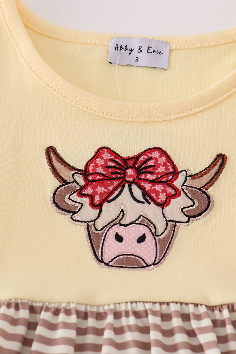 Highland cow applique ruffle dress