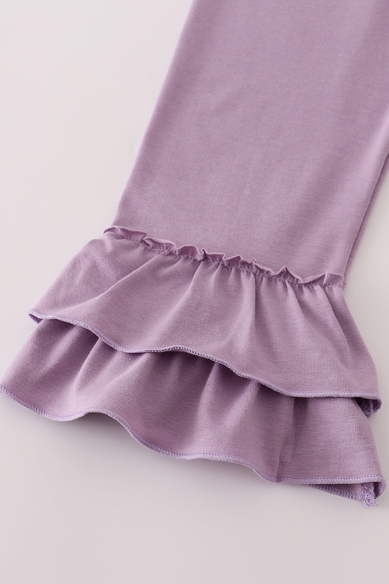 Purple floral bow ruffle pants set