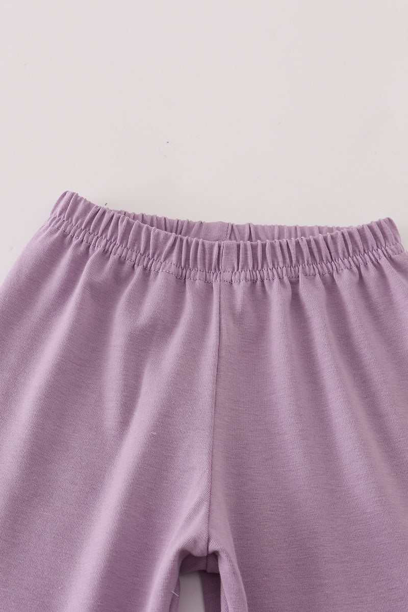 Purple floral bow ruffle pants set