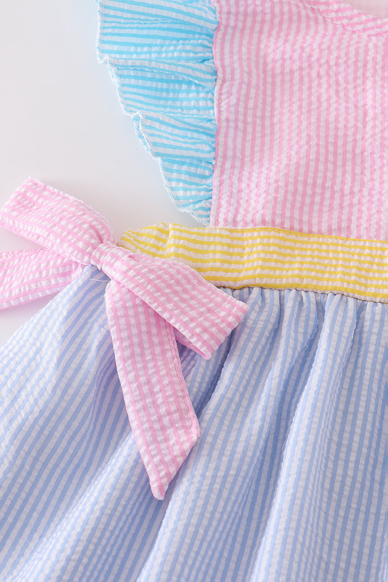 Multi seersucker stripe ruffle dress