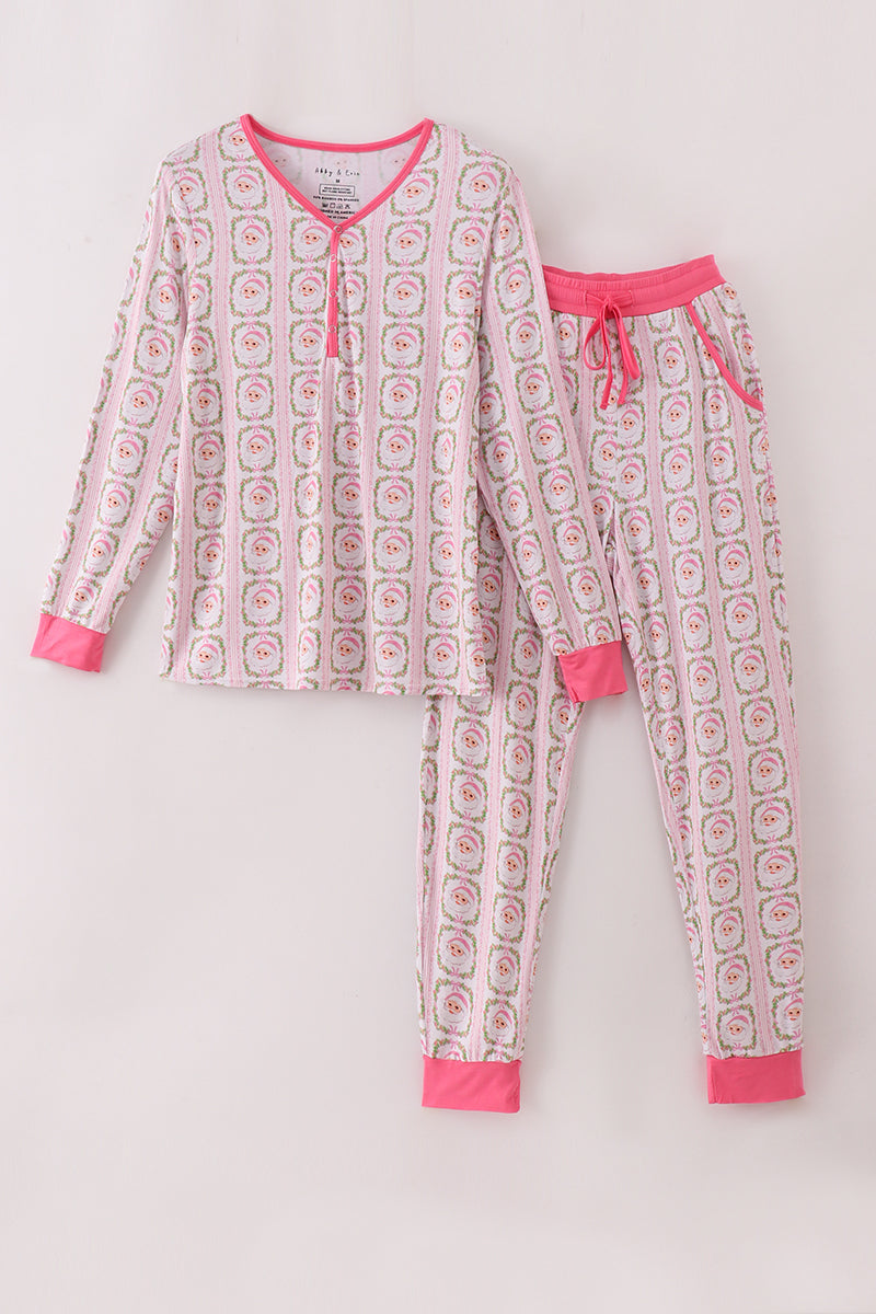 Pink santa claus mom pajamas pants set