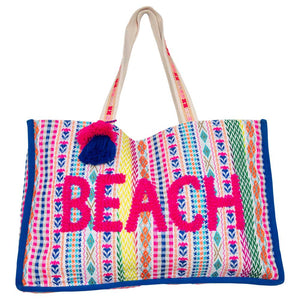 Multicolored Tasseled Oversized Beach Bag Tote