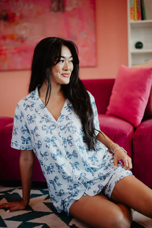 Blue Coquette Bow Pajama Set