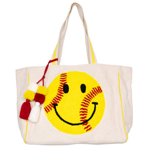 Softball Oversized Happy Face Tote Bag