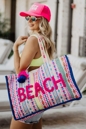 Multicolored Tasseled Oversized Beach Bag Tote