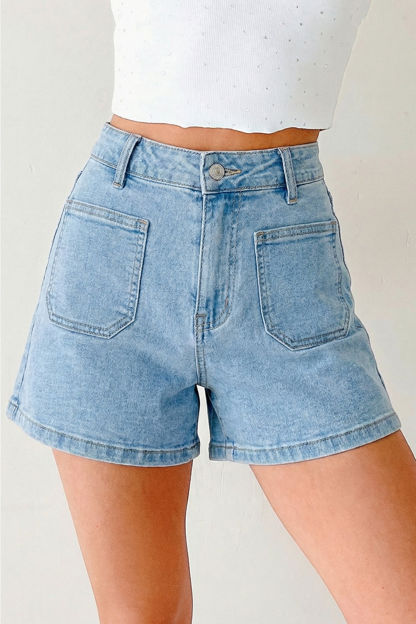 Myosotis High Rise Patch Pocket Denim Shorts