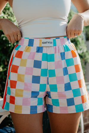 Multicolored Checkered Ladies Boxer Shorts