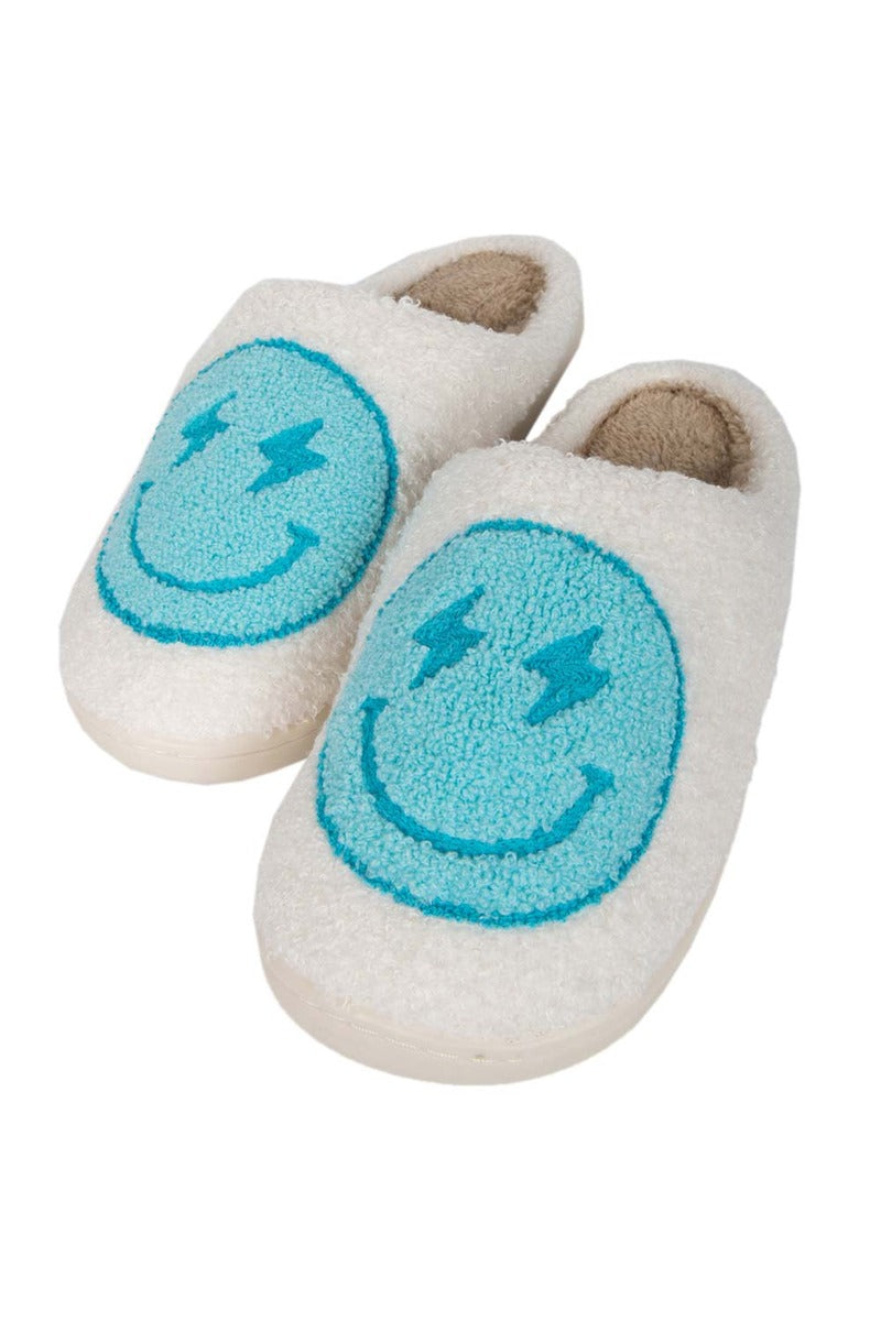 Turquoise and White Lightening Happy Slippers