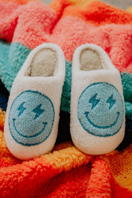 Turquoise and White Lightening Happy Slippers
