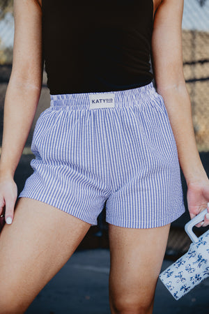 Navy Blue Striped Ladies Boxer Shorts