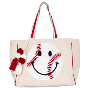 Baseball Oversized Happy Face Tote Bag